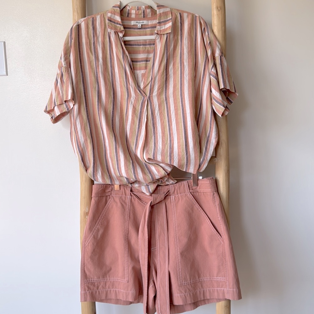Lilla P Neutral Casual Bronze Cotton Canvas Tie Belt Shorts 6 - Picture 10 of 11